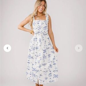 Dress Forum White Midi Dress with Blue Floral Print